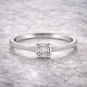 Lab Grown Diamond Dainty Engagement Ring .1ct E-F VS1 S925 Sterling Silver Ring